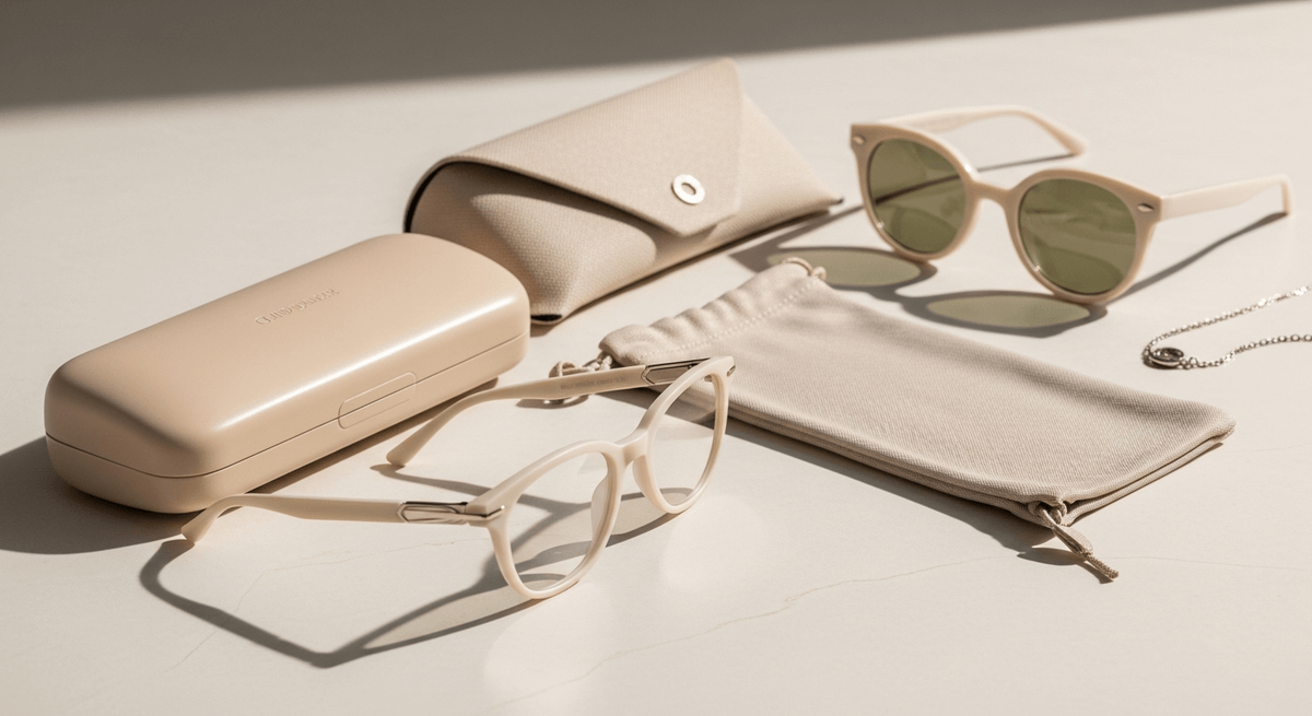 Oprawki okularowe i akcesoria w kolorze Cloud Dancer – kolorze roku Pantone 2026.