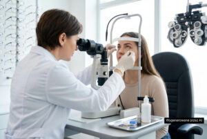 Dobór soczewek kontaktowych w salonie optycznym podczas badania wzroku i konsultacji z optometrystą